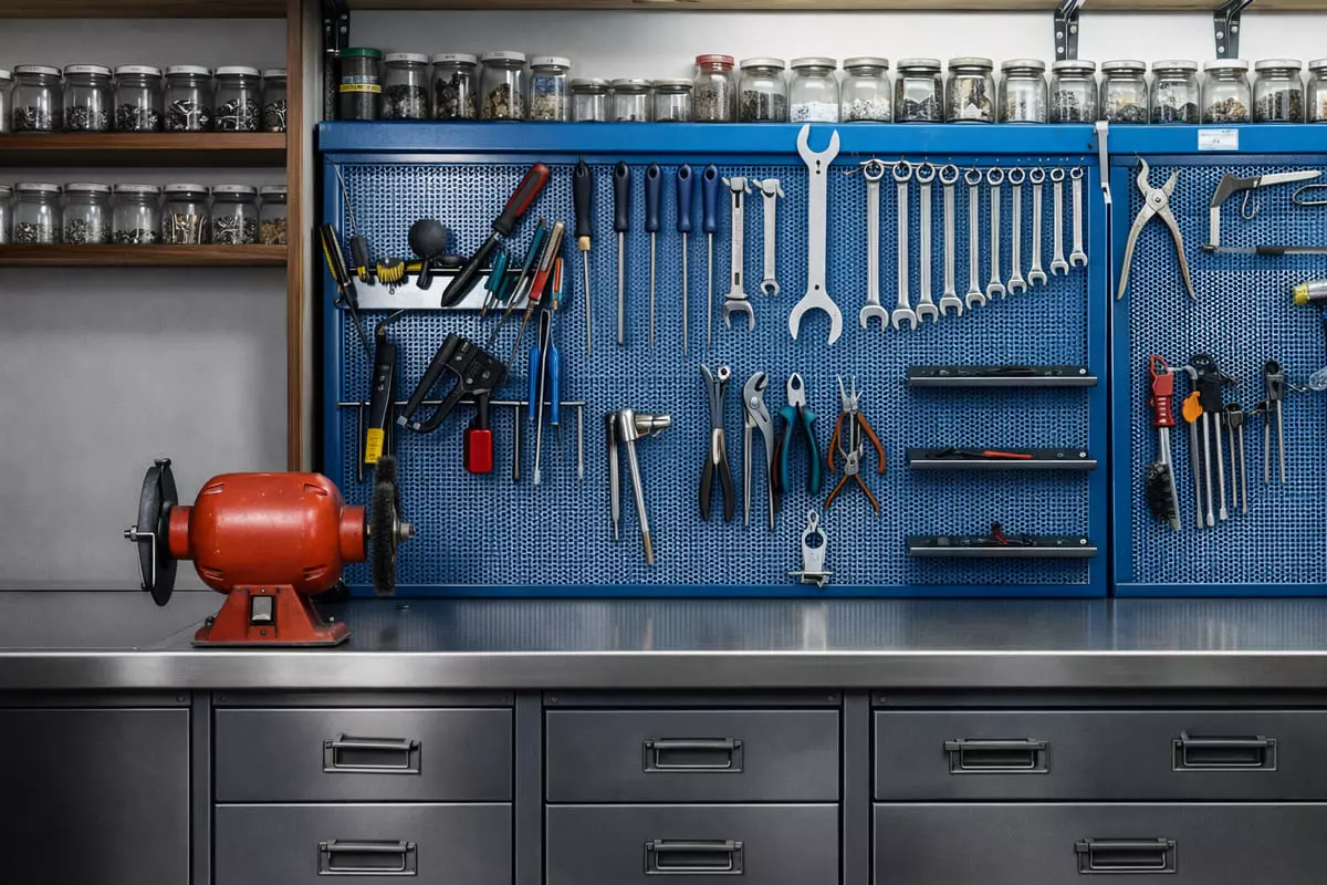 Металлический верстак в мастерской